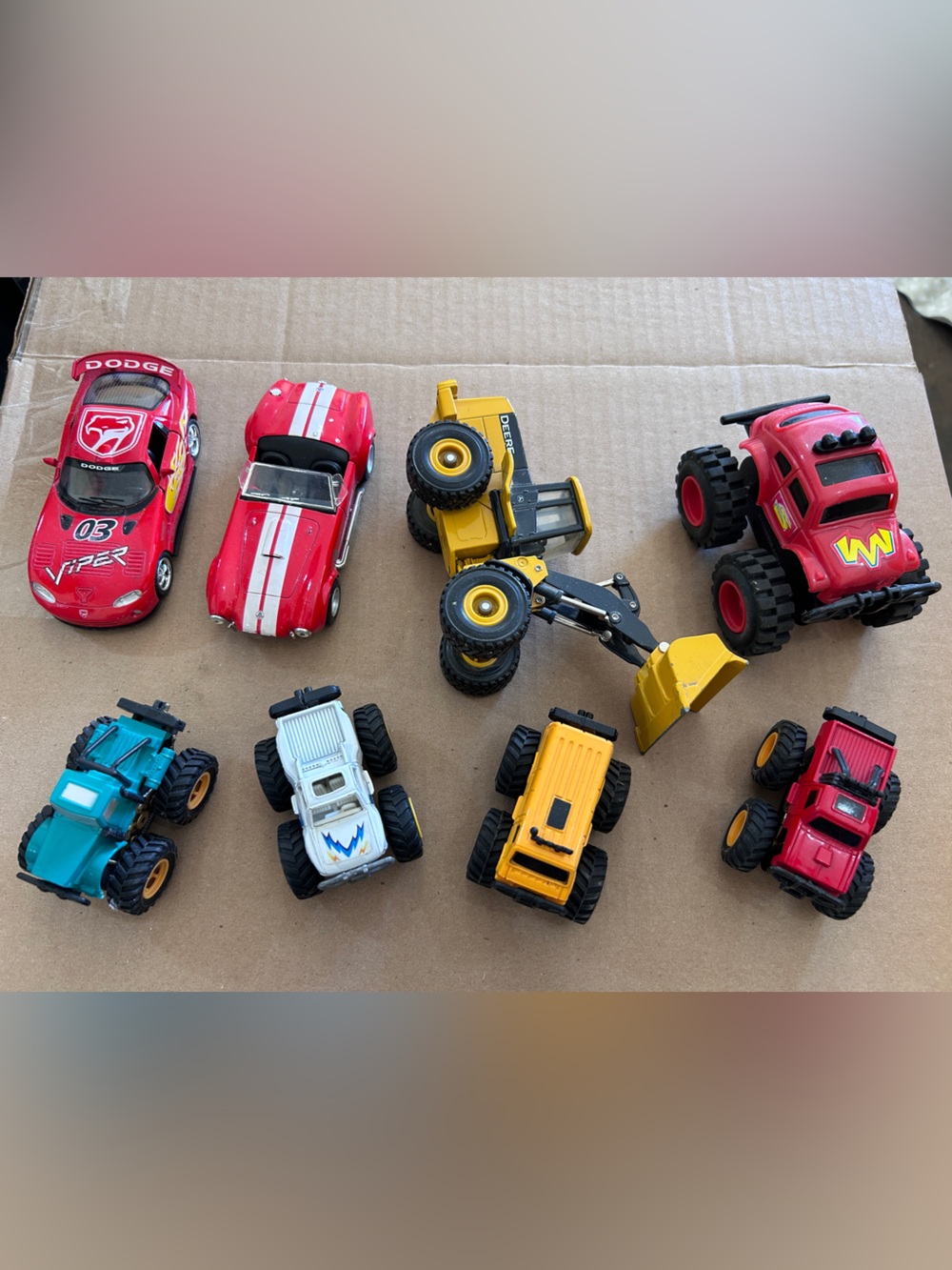 Toy cars and trucks